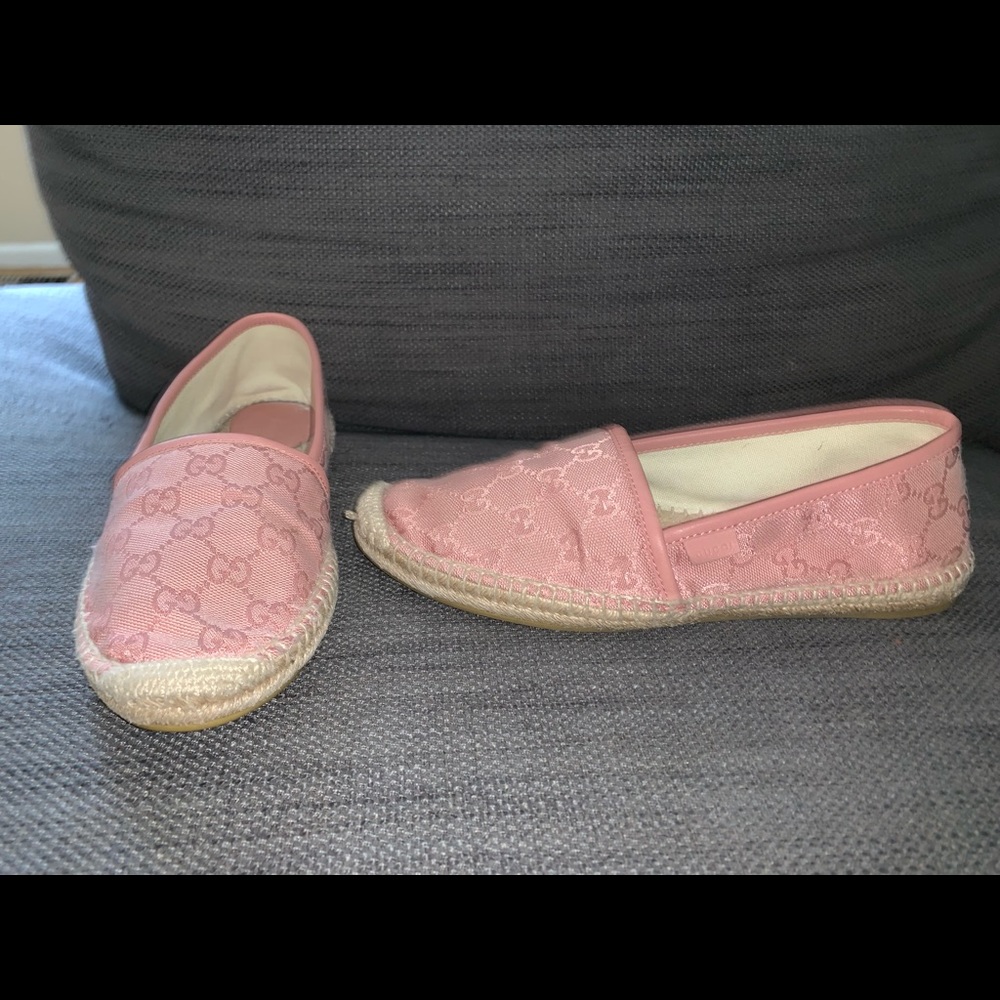 Pink Gucci canvas slip ons